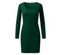 Women's Knitted Dress - Scoop Neck - Long Sleeve - Plain - Fine Knit - Ribbed - High Elasticity - Slim Fit - Bodycon - for Autumn Winter - Mini Dress - Jumper Dress - Knitted Dress, Green, L