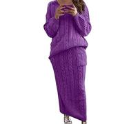 Women's Knitted Dress, Two-Piece Suit, Pullover Top and Midi Knitted Skirt, Bodycon, 2-Piece Set, Midi Dress, Turtleneck Jumper Dress, Stretch, 2-Piece Comfortable, Casual Pullover for Autumn and