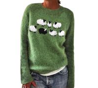 Women's Knitted Fair Isle Sweater Vintage Long Sleeve Crew Neck Lightweight Pullover Top (UK, Alpha, S, Regular, Regular, Sheep Green)