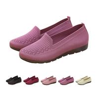 Women's Knitted Flat Shoes Orthopedic Shoes for Women Breathable Mesh Soft Sole Extra Wide Fit Lightweight Comfortable Slip on Footwear Slip On Casual Low-Top Round Toe Trainers with Arch Support