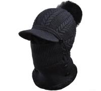 Women's Knitted for beanie Hat with Scarf Set,Fleece-Lined Windproof Winter | Stretchy Acrylic Balaclava for Skiing Outdoor, Warm Neck Warmer with Pom-Pom, Khaki(Black)
