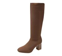 Women's Knitted High Boots, Women's Chic and Elegant Heel Boots, Socks, Stretch Boots, High Calf, Wide Boots, Winter Warm Boots, Santiags, Comfort Chic Santiag, Western Shoes, Slim Boots, 01 Coffee, 7