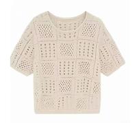 Womens Knitted Hollow Out T Shirt Short Sleeve See Through Thin Pullover,Top,For Summer Casual Daily Streetwear Holiday Party(M Apricot)