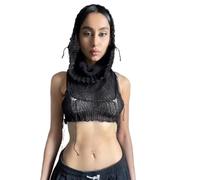 Women's Knitted Hoodie Sweater Vest Sexy Sleeveless Hollow Out Hooded Crop Top Draped Sweatshirt Streetwear, Black, M