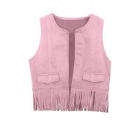 Women's Knitted Hoodie Western Cowboy Cow Girl Vest Tassel Fringe Waist Coat Top Party Costume Hiking Backpack Children 7 Years, pink, 11-12 Years