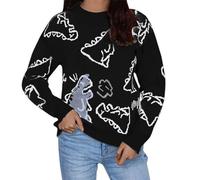 Women's Knitted Jumper Elegant Christmas Turtleneck Jumper Women's Knitted Jumper with Dinosaur Print Oversized Jumper Preppy E-Girl Streetwear, black, L