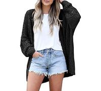 Women's Knitted Jumper Long Sleeve Knitted Lightweight Open Front Crochet Jumper Loose Casual Knitted Cardigan Pullover Plain Hollow Oversize Pullover Outdoor Versatile Colours, black, M