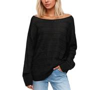 Women's Knitted Jumper, Turtleneck Jumper, Christmas Jumper, Elegant Off-the-Shoulder Pullover for Crochet, Knitting, Long Sleeve, Soft, Loose Fit, Casual Clothing, Comfortable, black, M