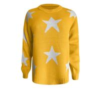 Women's Knitted Jumper with Large Star Pattern, Crew Neck Pullover, Cosy Winter Sweater for an Eye-catching Look, Style_p07 Yellow, L