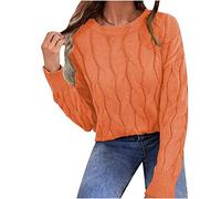 Womens Knitted Jumpers Crew Neck Long Sleeved Tops Loose Pullover Ladies Knit Sweater Fall Fashion Solid Color Casual Sweatshirt Blouse Comfy Knit Shirts Going Out Tunic Top