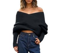 Women's Knitted Jumpers Off Shoulder Sweater Scarf Soft Comfort Warmth Pullover Sweaters Ladies Spring Autumn Winter Fitted Jumpers for Women Classic Plain Elegant Scarf Wraps Black