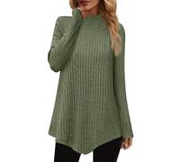 Women's Knitted Jumpers Solid Colour Comfy Sweatshirts Classic Crew Neck Long Sleeve Knit Sweater Pullover Ladies Fashion Knitwear Baggy Jumpers for Women UK Army Green