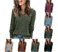 Women's Knitted Jumpers UK Clearance, Ladies Long Sleeve Sweatshirt V Neck Pullover Solid Color Sweater Casual Relaxed Fit Blouses Comfortable Breathable Shirts Autumn Winter Tops Going Out Streetwear