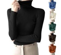 Women's Knitted Jumpers Warehouse Clearance, Ladies Ribbed Sweatshirt Long Sleeve Sweater Turtleneck Pullover Basic Jumper Plain Sweatshirts Slim Fit Tops Lightweight Knitwear Fashion Y2K Blouses