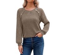 Womens Knitted Jumpers, Women Jumpers and Sweaters, Crewneck Long Sleeve Knitted Sweater Loose Fit Pullover Tops Knitted Cricket Jumper Womens Stretch