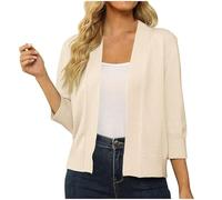 Womens Knitted Lightweight Cardigan Ribbed Knit Cropped Cardigans Cuffed Long Sleeve Open Front Jacket Soft Short Knitted Sweater Knitwear Elegant Party Casual Knitted Shawl Solid Loose Jumper Outwear