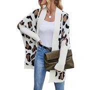 Womens Knitted Long Cardigans Leopard Print Cardigan Lightweight Open Front Oversize Outwear Coat Beige