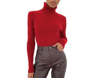 Women's Knitted Long Turtleneck Pullover Women's Black Winter Knitted Jumper Long Sleeve Winter Jumper Basics Tops Solid Women's Jumper Stretch Knitted Jumper Comfortable Chunky Knit Jumper, RD1, One