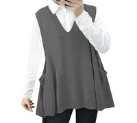 Women's Knitted Loose Swing Motif, Chunky Cotton, Cute Tank Top, Oversized Cable Knit Pullover with Pockets, Knitted Jumper with Knot, gray, XL