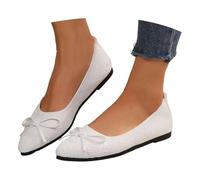 Women's Knitted Pointed Flats - Formal Wide Width Ballet Shoes with Bow Detail, Non-Slip Sole Office Flats Comfort Fit Wedding Footwear [UK Size] White
