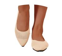 Women's Knitted Pointed Toe Ballet Flats | Elegant Formal Wide Width Ballet Shoes & Slip-Resistant Sole | Formal, Office & Wedding Footwear All-Day Comfort Fit UK Size Beige