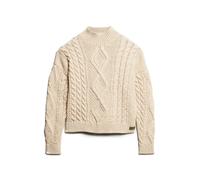 Women's knitted polo sweater Superdry Aran Cable Beige L