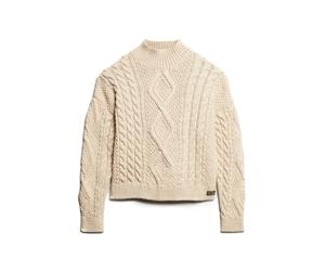 Women's knitted polo sweater Superdry Aran Cable Beige XS