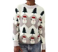 Women's Knitted Pullover Christmas Sweater Festive Snowman Fair Isle Winter Cozy Parties Stylish Crew Neck Casual Wear Comfort Long-Sleeve Knit Pullover for Leisure & Parties S-XL (Khaki, L)