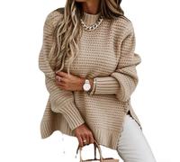 Women's Knitted Pullover for jumper Half High Neck Long Sleeve Solid Casual Sweater Textured Warm Top for Autumn Winter S-5XL(Khaki 3XL)