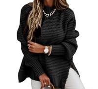 Women's Knitted Pullover for jumper Half High Neck Long Sleeve Solid Casual Sweater Textured Warm Top for Autumn Winter S-5XL(Black 3XL)