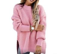 Women's Knitted Pullover for jumper Half High Neck Long Sleeve Solid Casual Sweater Textured Warm Top for Autumn Winter S-5XL(Pink 3XL)