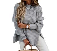 Women's Knitted Pullover for jumper Half High Neck Long Sleeve Solid Casual Sweater Textured Warm Top for Autumn Winter S-5XL(Grey 3XL)