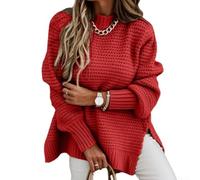 Women's Knitted Pullover for jumper Half High Neck Long Sleeve Solid Casual Sweater Textured Warm Top for Autumn Winter S-5XL(Red 2XL)