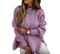 Women's Knitted Pullover for jumper Half High Neck Long Sleeve Solid Casual Sweater Textured Warm Top for Autumn Winter S-5XL(Purple XL)