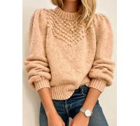 Women's Knitted Round Neck Long Sleeved Pullover with Ribbed Polka dots, Fair Island Casual, Fashionable and Elegant Style