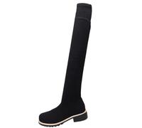Women's Knitted Socks Boots High Heel Small Boot Round Toe Slim Chic and Elegant Winter Stretch Boot Comfort Chic Warm Boots, 01 Black, 9.5 UK