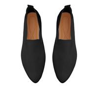 Women's Knitted Stiletto Toe Shoes - Comfortable Flat Flats without Laces, Black, 4 UK