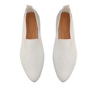 Women's Knitted Stiletto Toe Shoes - Comfortable Flat Flats without Laces, White, 8 UK