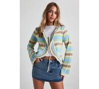 Womens Knitted Striped Flare Sleeve Tie Front Cardigan - Brown - M, Brown