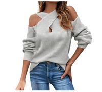 Women's Knitted Sweater Warehouse Clearance Ladies Cold Shoulder Jumpers Halter Neck Sweatshirt Solid Color Casual Pullover Lightweight Loose Sweatshirts Soft Comfortable Jumper Elegant Tunic Tops