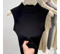 Women's Knitted Tank Top Sleeveless Half-High Collar For Slim Fit Solid Pullover Vest for Casual Holiday Party Daily Wear Four Seasons Regular Length Black(Black)