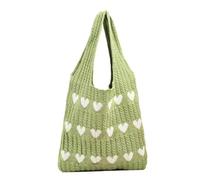 Women's Knitted Tote Bag, Crochet Shoulder Bag, Love Heart Pattern, Handbags, Everyday Knitted Bag, Black Jeggings Women With Pockets, Green, One Size