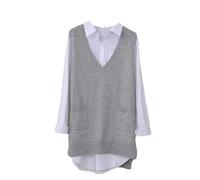 Women's Knitted Vest - Women Spring Autumn Korean Style Sleeveless Coat V-Neck Knit Pullover Waistcoat Simple Fashion Loose Long Tops Plus Size,Grey,4XL