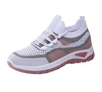 Women's Knitted Walking Shoes Breathable Lace Up Sneakers Casual Lightweight Sporty Trainers Everyday Comfort Footwear for Ladies Pink