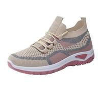 Women's Knitted Walking Shoes Breathable Lace Up Sneakers Casual Lightweight Sporty Trainers Everyday Comfort Footwear for Ladies Red