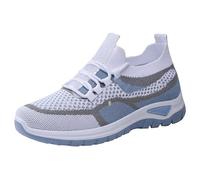 Women's Knitted Walking Shoes Breathable Lace Up Sneakers Casual Lightweight Sporty Trainers Everyday Comfort Footwear for Ladies Blue