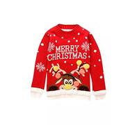 Women's Knitted Xmas Rudolph Reindeer Bambi Deer Santa Elf Top - Unisex Long Sleeve Merry Christmas Jumper (Merry Christmas Pom Red, SM)