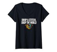 Women's Knitter Humor Drop A Stitch Drop The World V-Neck T-Shirt