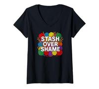 Women's Knitter Yarn Hoarder Stash Over Shame Crochet V-Neck T-Shirt