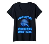 Womens Knitting From The Start Retro Yarn Humor V-Neck T-Shirt